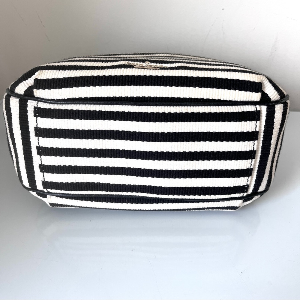 Kate Spade Black White Striped Crossbody Bag Canvas Leather Trim Convertible - Picture 8 of 16